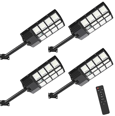 Jopassy Lot de 4 lampadaires solaires 400 W avec détecteur de mouvement pour parcs, couloirs et applications de sécurité, blanc, étanche IP65