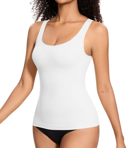 ONEW Débardeur Sculptants Ventre Plat Femme Tank Top Basique sans Couture Hauts Gainant sans Manches Gaine Amincissante Body Shaper Blanc M