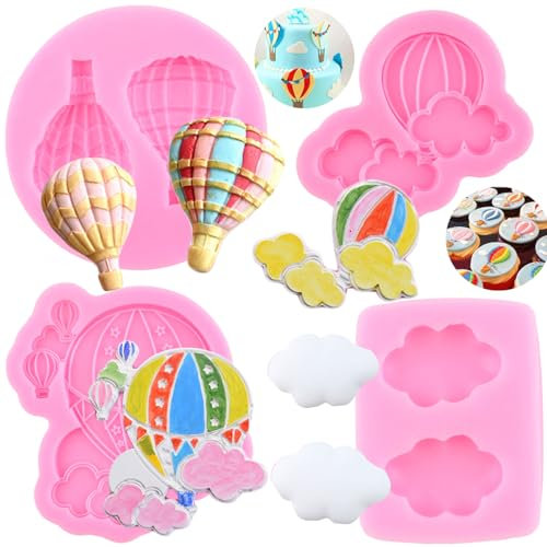 RFGHAC Hot Air Balloon Silicone Moulds Cloud Fondant Mould Balloon Chocolate Mould for Cake Decorating Cupcake Topper Candy Polymer Clay Gum Paste Set of 4