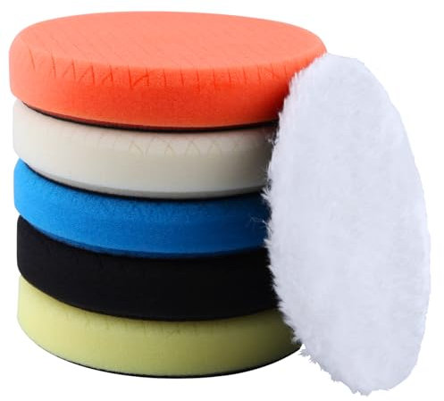 LEONTOOL 6 Inch Buffing Polishing Pads 6 Pcs Compound Buffing Sponge Pads and Woolen Pads for 150mm Backing Plate, Cutting Polishing Pad Kit for Car Buffer Polisher Compounding, Polishing and Waxing