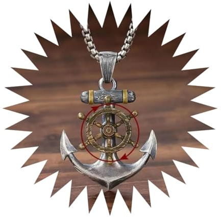 BISONBLUE Halsketten Anhänger Herren Schmuck Damen Kette Männer Frauen Vintage Schiff Anker Anhänger Punk Rotierende Schiff Ruder Halskette Herren Hip Hop Trend Silberfarbe