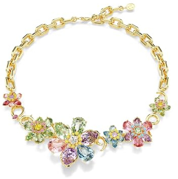 Swarovski Idyllia Collana, Girocollo Gioiello con Cristalli Multicolore, Motivo a Fiore, Taglio Misto, Chiusura a Moschettone, Placcatura in Tonalità Oro, 38-43 cm, 3,8 cm