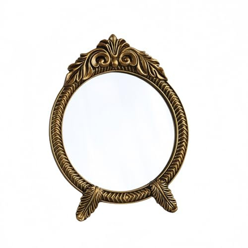 Dekorativer Schreibtischspiegel, Antik-Gold, 25,9 x 17,8 cm, Vintage-Stil, Kunstharz, Bogen, Tischspiegel mit Ständer für Schlafzimmer und Kommode