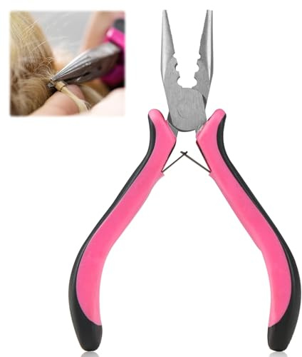 Hair Extension Pliers for Human Hair Extensions Apply Removal 3 Hole Pink | Professional Stainless Steel Tape Hair Pliers Nano Tool with Non-Slip Grip for Removing Micro Rings, Crushing Fusion Bond