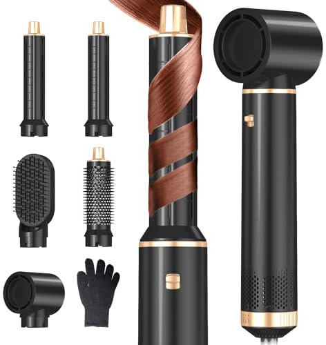 Dryhsip Hair Dryer Brush, 5-in-1 Hot Air Brush, Blow Dryer & Styler with Detachable Heads (Curling Wand, Volumizing Brush, Straightener, Curler), Travel Hairdryers Lightweight for Women & Men(Black)