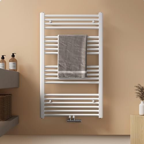 EMKE Toallero 1000x600 mm, Radiador de Toallas de Baño, Toallero con Conexión Central, Radiador de Baño, Calefacción de Toallas, Blanco, 498W