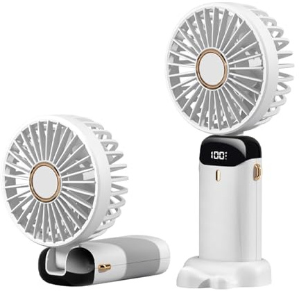 Anncain Tragbarer Handventilator, faltbarer Mini-Schreibtischventilator, wiederaufladbar über USB mit 5 Geschwindigkeiten, batteriebetriebener Mini-Handventilator mit LED-Display für Zuhause, Büro