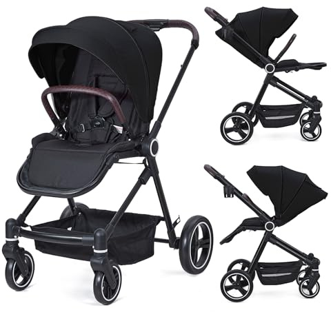 Passeggino, passeggino 3 in 1, set di passeggini con sedile sportivo, passeggino e seggiolino sportivo pieghevole con un clic, portatile, parapioggia, grande tettuccio estraibile