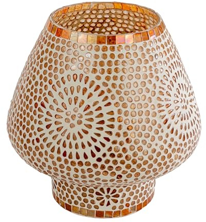 Bloomingville Glass Mosaic Table Lamp with Inline Switch, Copper Finish, White