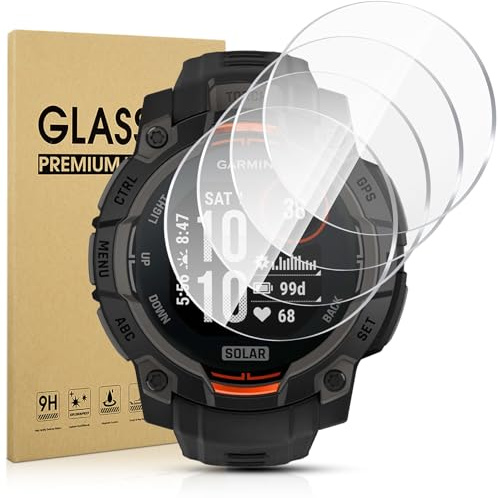 Diruite 4 Pezzi per Garmin Instinct 3 45mm Solar/AMOLED Vetro Temperato Pellicola Protettiva HD Schermo Antigraffio Senza Bolle Protezione