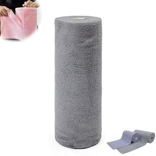 EDAT Microfiber Paper Towels Roll, Microfiber Cleaning Cloth, Cloth Paper Towels Reusable Washable, Reusable Tear Away Towels Roll, All Purpose Cloth Roll Hand Towel Cloth(Grey)