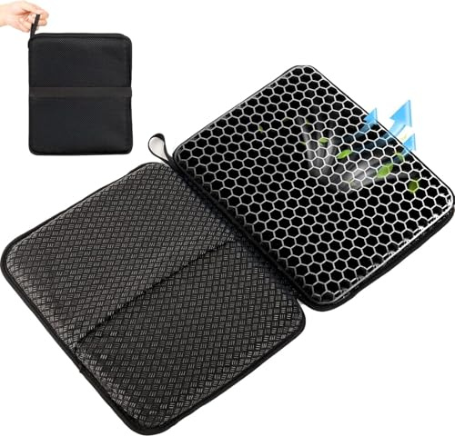Tsmertor Gel Seat Cushion, Portable Airplane Seat Cushion 20.5inch, Travel Foldable Bleachers Gel Seat Cuhsion for Wheelchair Car Office Chair Camping Kayak Flights Stadium