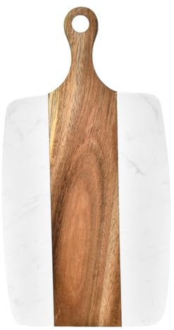 Paleta De Mármol Para Servir, Tabla De Cortar Con Asa, Tabla De Quesos De Mármol Para Servir, Tablas De Cortar De Mármol Blanco Y Negro Para Cocina, Tabla De Charcutería (White-35Cm)