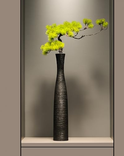 Schwarze Keramikvase, 51,8 cm hoch, Bodenvase, modern, rustikal, handgefertigt, dekorative Blumenvase für Zweige und Trockenblumen, Heimdekoration, Wohnzimmer, Schlafzimmer (schwarz)