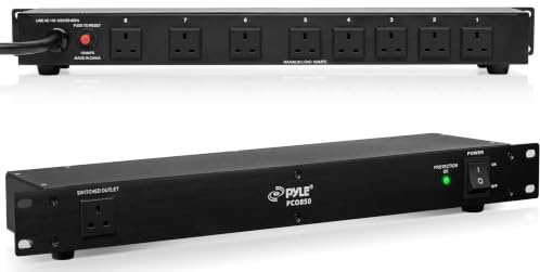 Pyle Surge Protector Extension Lead, 9 Outlet 15 Amp 1U Rack Mount with AC Filter, Heavy Duty Cable with Overload Protection for Home, Office, Gaming Accessories, Computer and Dorm Room Essentials