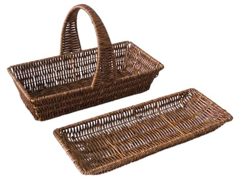 perfk 2 cestas de Almacenamiento de ratán sintético Tejidas a Mano, cestas de Pan Tejidas para Bar, hogar, Restaurante, Verduras y Frutas.