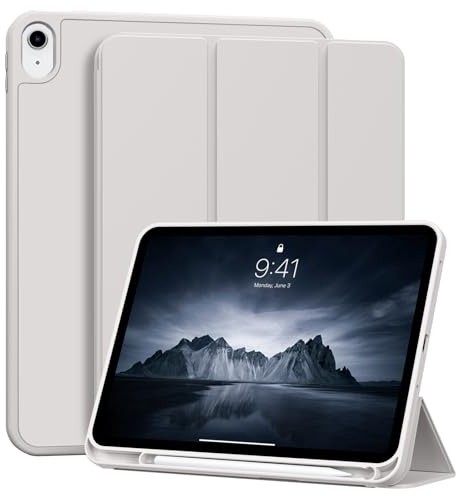 IAMKHO Hülle für iPad (A16) 11./10. Generation 11/10,9 Zoll 2025/2022, Grau | Integrierter Stifthalter, Weiche Flexible TPU Stoßfeste Rückschale, Unterstützt Touch-ID, Auto Schlafen/Wachen
