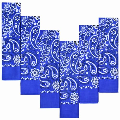 Every-ville Baumwolle Bandana, Halstuch, Paisley, Unisex, 6er Set, Blau