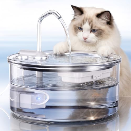 Tomxcute Glass Cat Water Fountain - 108oz/3.2L Ultra-Quiet Cat Fountain for Drinking, Elegant Easy to Clean Glass Pet Water Fountain for Cats, Small Dogs, Multiple Pets, Model Number P11G
