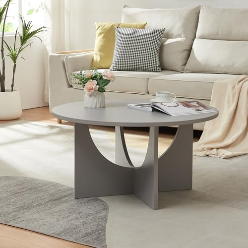 [en.casa] Tavolino Centrale da Caffè Tavolo Basso da Salotto con Piano Rotondo Ø80 x A42 cm per Soggiorno Sala - Grigio Chiaro