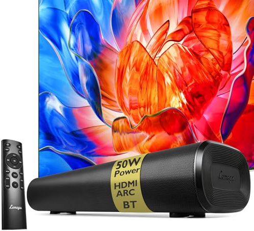 LEMEGA Edge X 2.0 Soundbar for TV, HDMI ARC, 50W Sound, Bluetooth | Optical, AUX, USB & RCA connections, wall-mountable design, remote control, sound modes included, clear dialogue for TV
