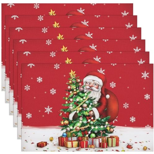 Banchif Tischsets Weihnachten Tischset Ist Mit Weihnachtsstil Motiv Abwaschbar Hitzebeständig PVC Platzsets Tischdeko Weihnachten Platzsets Set of 6 (45 x 30 cm)