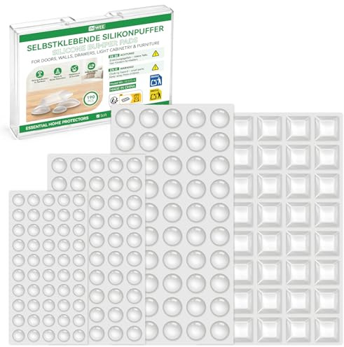 Inwee 190 Topes de Puertas Para Pared, Pies de Goma Transparentes, Topes Elásticos, Parachoques de Muebles, Lagrimas de Silicona Autoadhesivas, Para Protectores de Muebles Y Puertas, 4 Tamaños
