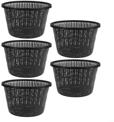 Vilgftyiet Lot de 5 grands pots de fleurs en maille plastique noir de 21,1 cm pour plantes hydroponiques et bassins, conteneurs à fentes pour jardinage aquatique et orchidées