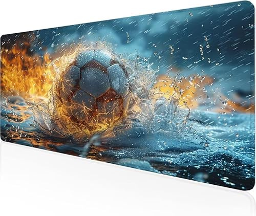Musmatta fotboll spelmusmatta flamma stor skrivbordsmatta 1600 x 800 x 3 mm, arbete från hem väsentligheter halkfri gummibas specialstruktur vattentålig yta slitstark skrivbord matt för laptop Y1-639