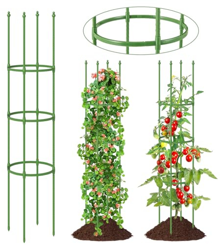 RELAX4LIFE 2 Jaulas para Tomates 145cm de Metal, Enrejado para Plantas Trepadoras con Altura Ajustable, Soporte para Plantas Altas, Verduras, Flores, Fresas y Rosas