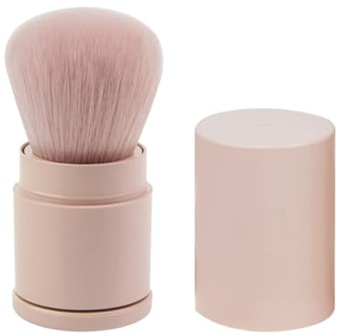 Tragbarer Einziehbarer Rouge und Foundationpinsel mit Puder für Damen | Kunstfaserborsten, Kunststoffgriff, Sanftes Make Up Werkzeug, für Mischen und Tägliche Anwendung, Rosa