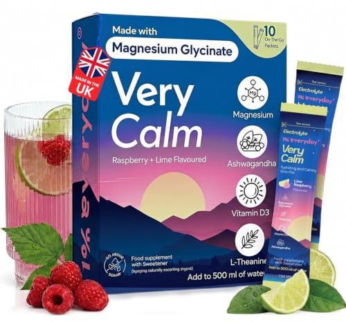 1% Everyday Very Calm Super Cortisol Reducing Supplment & Sleep Aid, Calm Magnesium and Ashwagandha Powder with L-Theanine, Vitamin D3, Electrolytes - Deep Sleep, Relax & Focus - Non-GMO 10 Servings