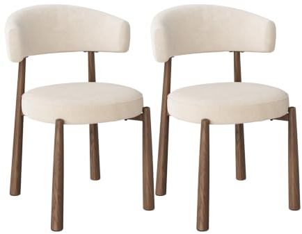 WOLTU Esszimmerstühle 2er Set, Mid-Century Modern Küchenstuhl mit Chenille-Bezug & Metallbeinen, Gepolsterter Stuhl mit Offener Rückenlehne für Esszimmer Wohnzimmer Schlafzimmer Café, Beige