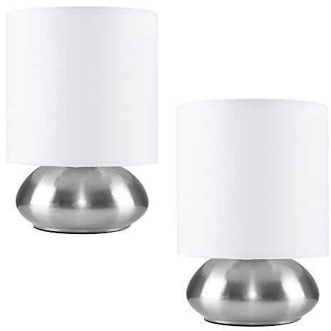 MiniSun | Chrome Touch Table Lamps with White Shades | Table Lamps, Home Décor & Improvement Essential | Set of 2