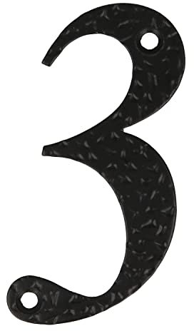 Amig - Numero per case o portali | N. 3 | 100 x 65 mm | Per pareti o pareti esterne di abitazioni | In acciaio finitura nera epossidica | Stile forgiato | Include tasselli e tirafondi