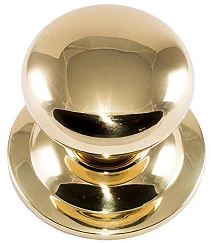 MICEL - 10009 - Pomello liscio per porte d'ingresso, rotondo, finitura in ottone lucido, pomello attaccato alla piastra, diametro ø 70 mm