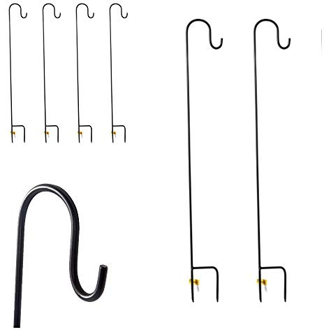 Dipamkar Set of 4 Full Assembly Metal Shepherd Crook Hooks Garden Stakes for Bird Feeder Mason Jars Light Lanterns Planters