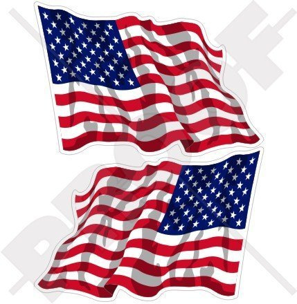 USA Vereinigte Staaten Amerika Wehende Flagge, Fahne Amerikaner 75mm Auto & Motorrad Aufkleber, x2 Vinyl Stickers (Links - Rechts)