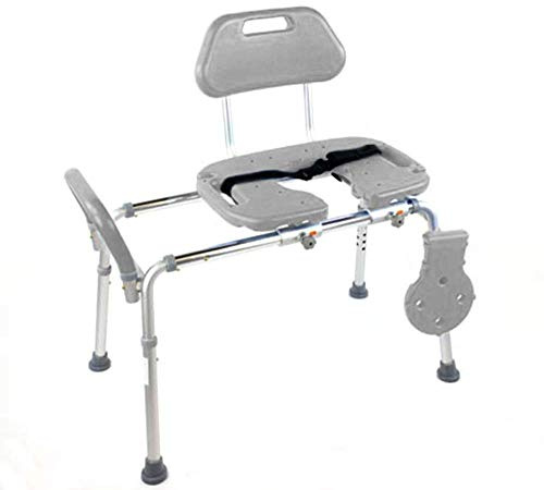 Platinum Health Sliding Shower Chair HydroGlyde Premium Heavy Duty, Padded Bathtub Transfer Bench with Cut Out Seat, for Bath Tub, Adjustable Legs, and Safety Belt, Quick Tool-Less Assembly, Gray