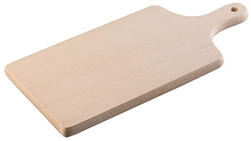 KADAX Skärbräda av trä, frukostbräda, köksbräda för bröd, kött, grönsaker, ost, praktisk köttbräda med ergonomiskt handtag, träskärbräda för upphängning (28 x 17,5 cm)