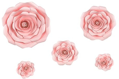 5 Papierblüten rosa Wanddekoration Hochzeit 30, 20, 15, 10 cm.