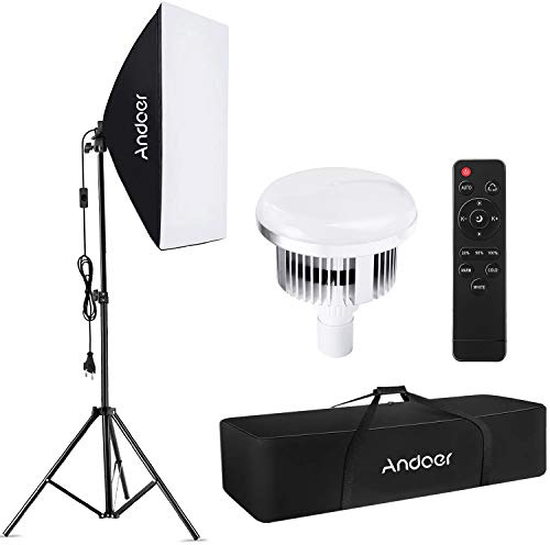 Andoer Softbox Kit,Iluminación Fotográfica Equipo con 85W 2800K-5700K Luz LED de Temperatura de Bicolor,Softbox de 50x70cm, Tripodes Soporte, Control Remoto y Bolsa de Transporte