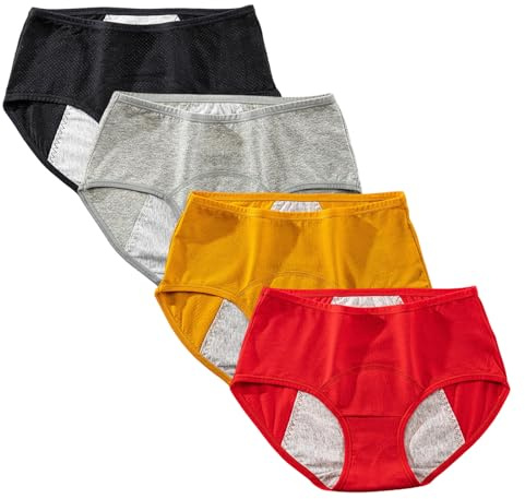 Yintry Ropa Interior de período para niñas Adolescentes, Bragas de período Menstrual, Calzoncillos Protectoras de algodón de Malla a Prueba de Fugas para Mujer, Paquete de 4 (M, Estilo 2)