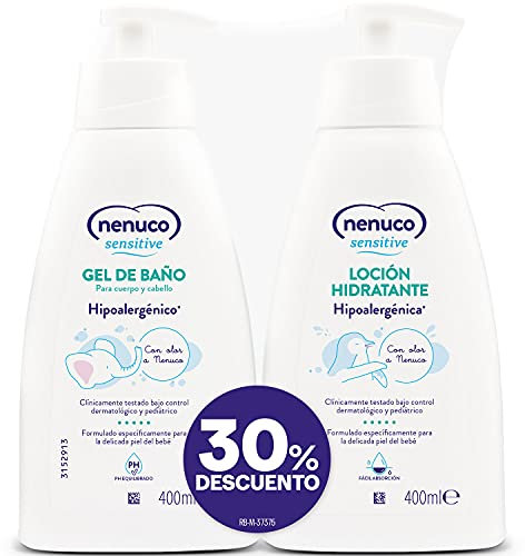 Nenuco - Sensitive pack loción hidratante con gel de baño hipoalergénico para bebé con olor, 400ml