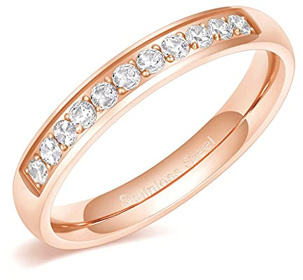 Zakk Eternity Ring Damen Edelstahl Silber Rosegold Gold Edelstahl Ewigkeitsringe Vorsteckring 3.5mm Zirkonia Verlobungsringe Eheringe Trauringe Memoire Ringe (Rosegold,57 (18.1))