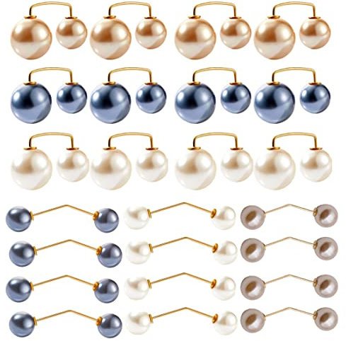 LIUJZZJ 24 Stück Doppel Faux Perlen Brosche Kragen Clip Schal Clip 6 Stile Doppelköpfige Perlen Cardigan-Brosche Ausschnitt Brosche Pullover Kleidung Sweater Shawl Clip