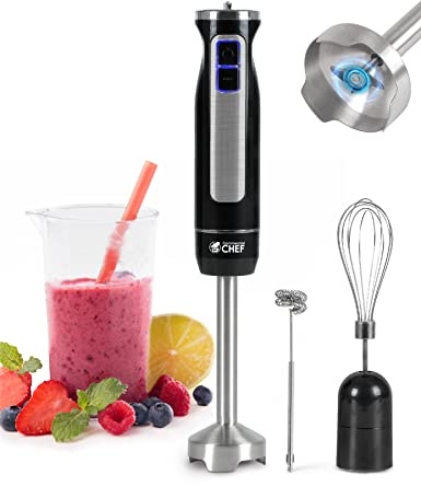 COMMERCIAL CHEF Immersion Blender, Multi-Purpose Immersion Hand Blender with Stainless Steel Blade, Handheld Mixer with 8 Variable Speed Options