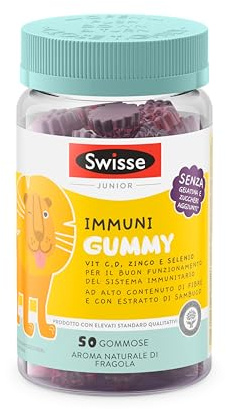 SWISSE Junior - Multivitaminico Completo Bambini con Vitamina D C B12 B6 e Minerali per Supporto al Sistema Immunitario, 50 Gommose ad Alto Contenuto di Fibre, Aroma Naturale di Fragola, Made in Italy