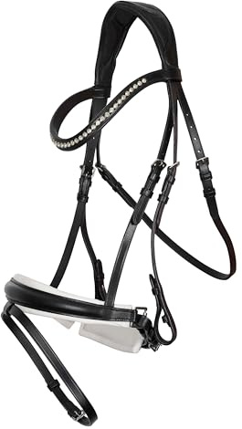 Imperial Riding IRH Fria Trense ohne Zügel, anatomisch geformt, weiche Schafslederpolsterung, Stirnband mit Strass, hochwertiges Büffelleder, inkl anatomischem Nasenriemen, Schwarz-Weiß, Xfull
