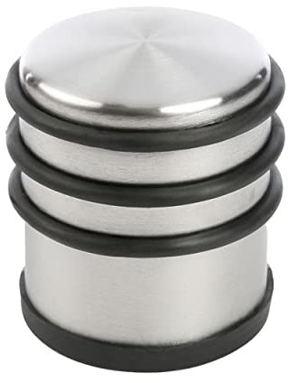Tope Puerta Metal, Retenedor de Puerta con Anillos de Goma, Stop Puerta, Cuña Metal para Fijar al Suelo, Plateado, Goma Negra, 7 x 7 x 8 cm - 1 Unidad